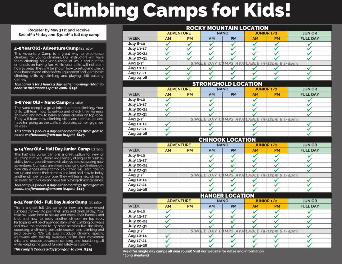 2020 Summer Camps Calgary Climbing Centre