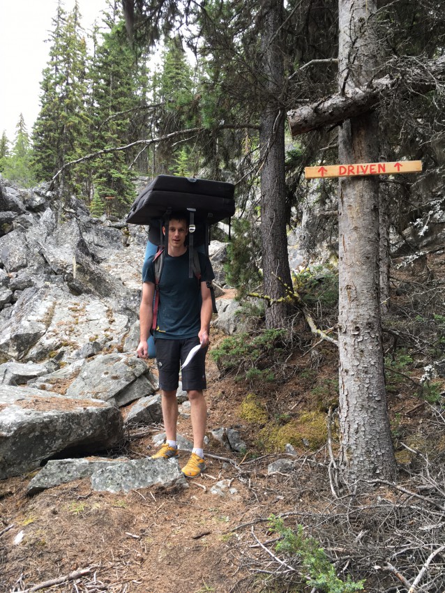 Marc moving between boulders